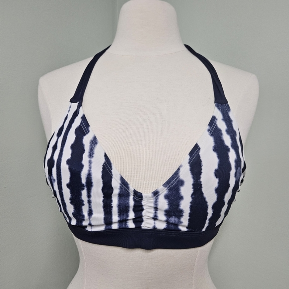 Athleta Wave Break Tie-Dye Navy Bikini Halter V-Neck Top 32 B/C - Picture 4 of 9